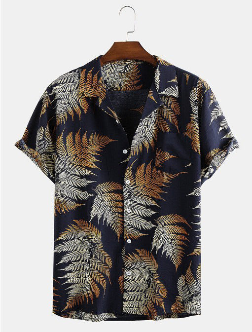 Lapel Short-sleeved Floral Shirt