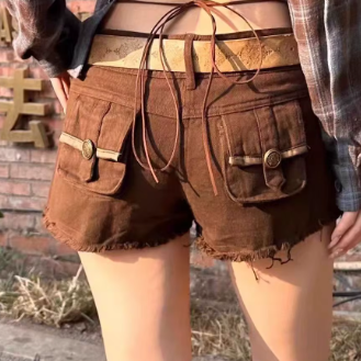 Denim brown low waist shorts