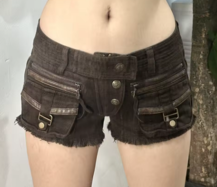 Denim brown low waist shorts