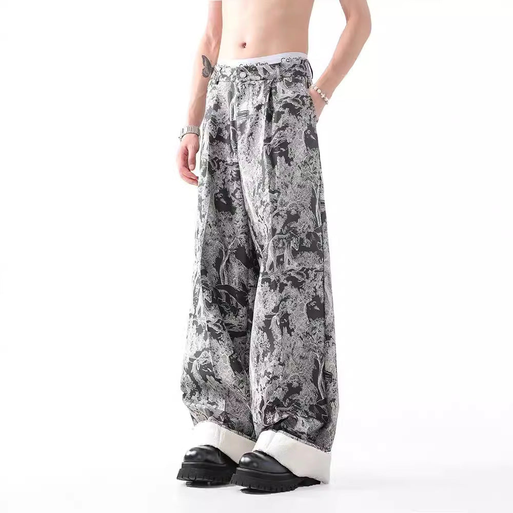 New National Fashion Heavy Industry Jacquard Design New Chinese Style Rag-eared Casual Pants Men