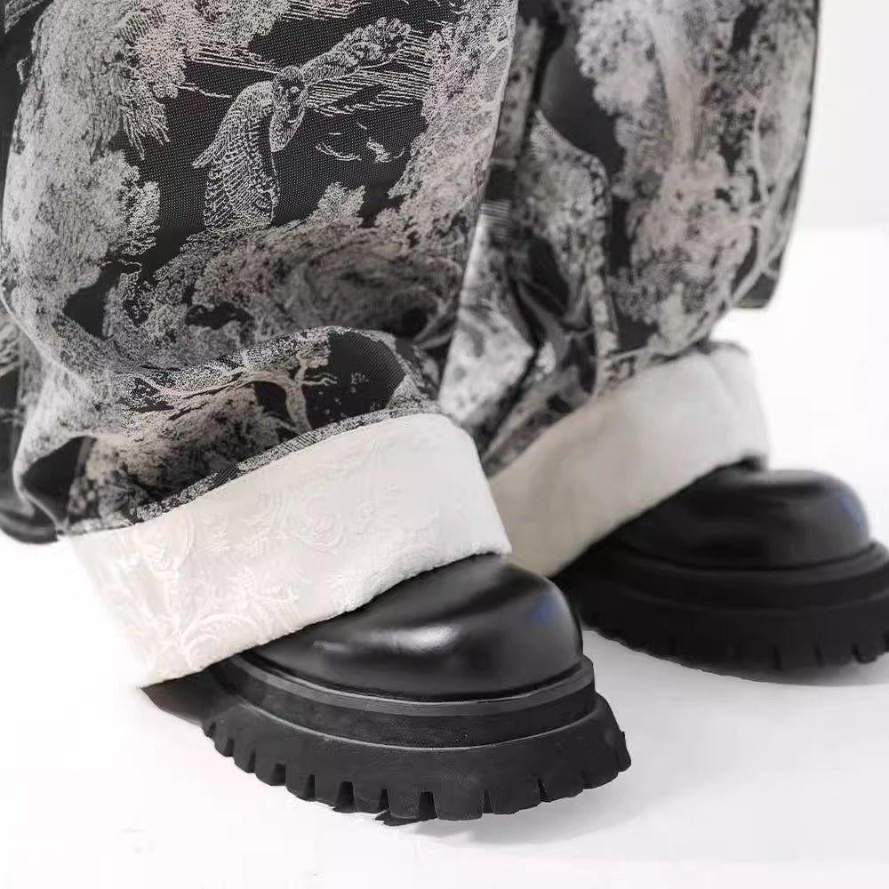 New National Fashion Heavy Industry Jacquard Design New Chinese Style Rag-eared Casual Pants Men