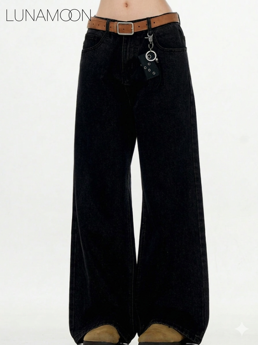 Black Retro Baggy Jeans Straight Leg