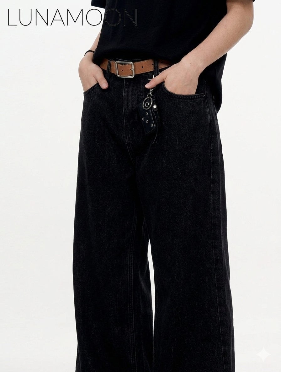 Black Retro Baggy Jeans Straight Leg