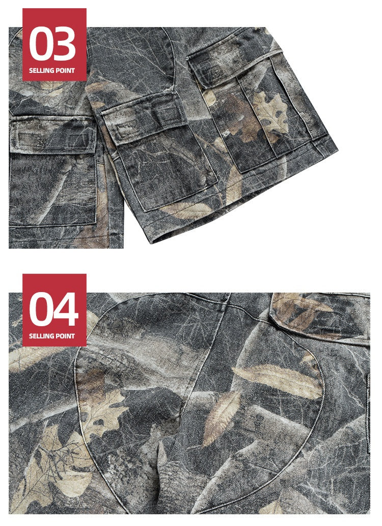 Washed Branch Camouflage Five-point Pants