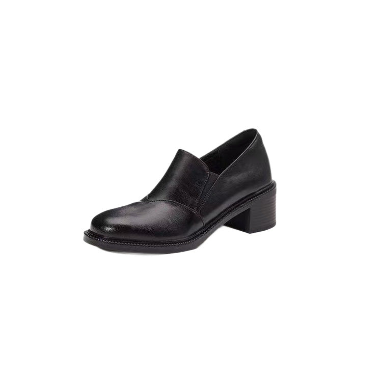 Chunky-heeled Non-slip Soft Leather Pumps Slip-on Loafers